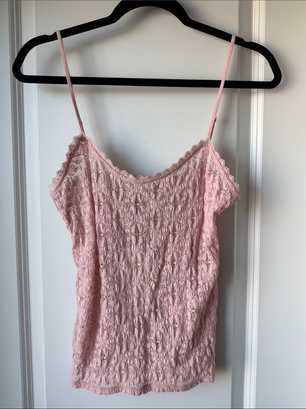 Zara Pink Lace-Textured Spaghetti Strap Tank Top